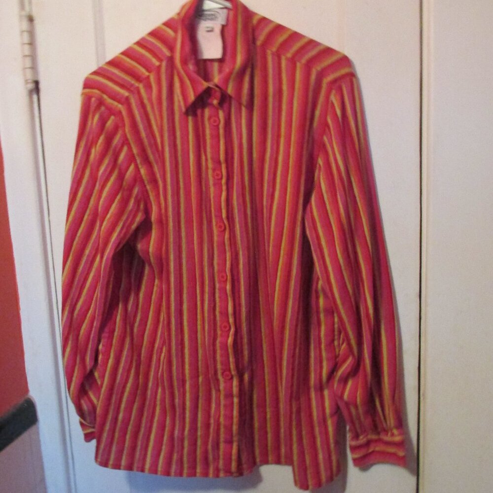 Vintage Missoni Sport Button Shirt Red Yellow Pink Orange Stripes Italy Texture